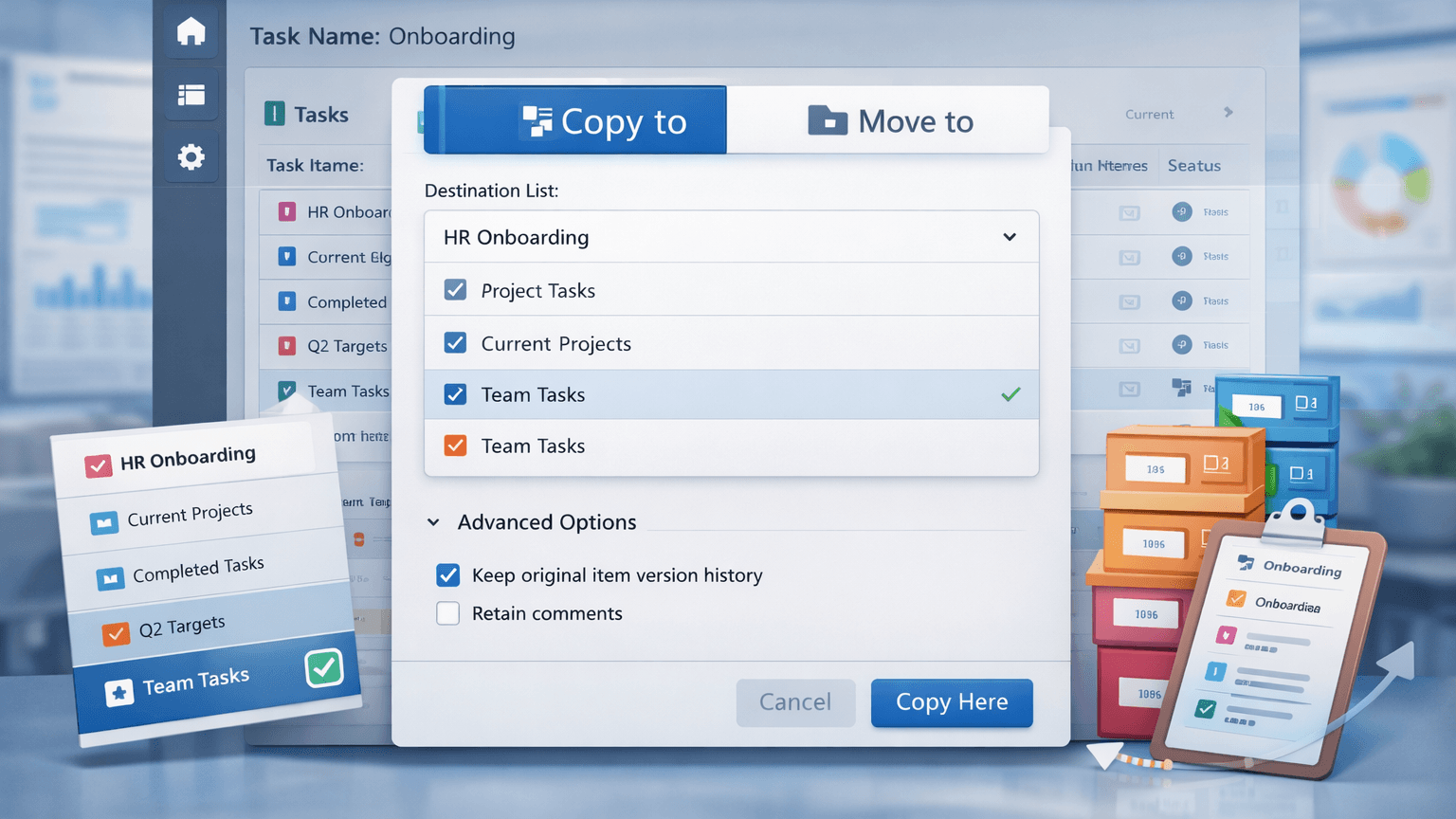 Custom Copy & Move Panel for SharePoint Lists