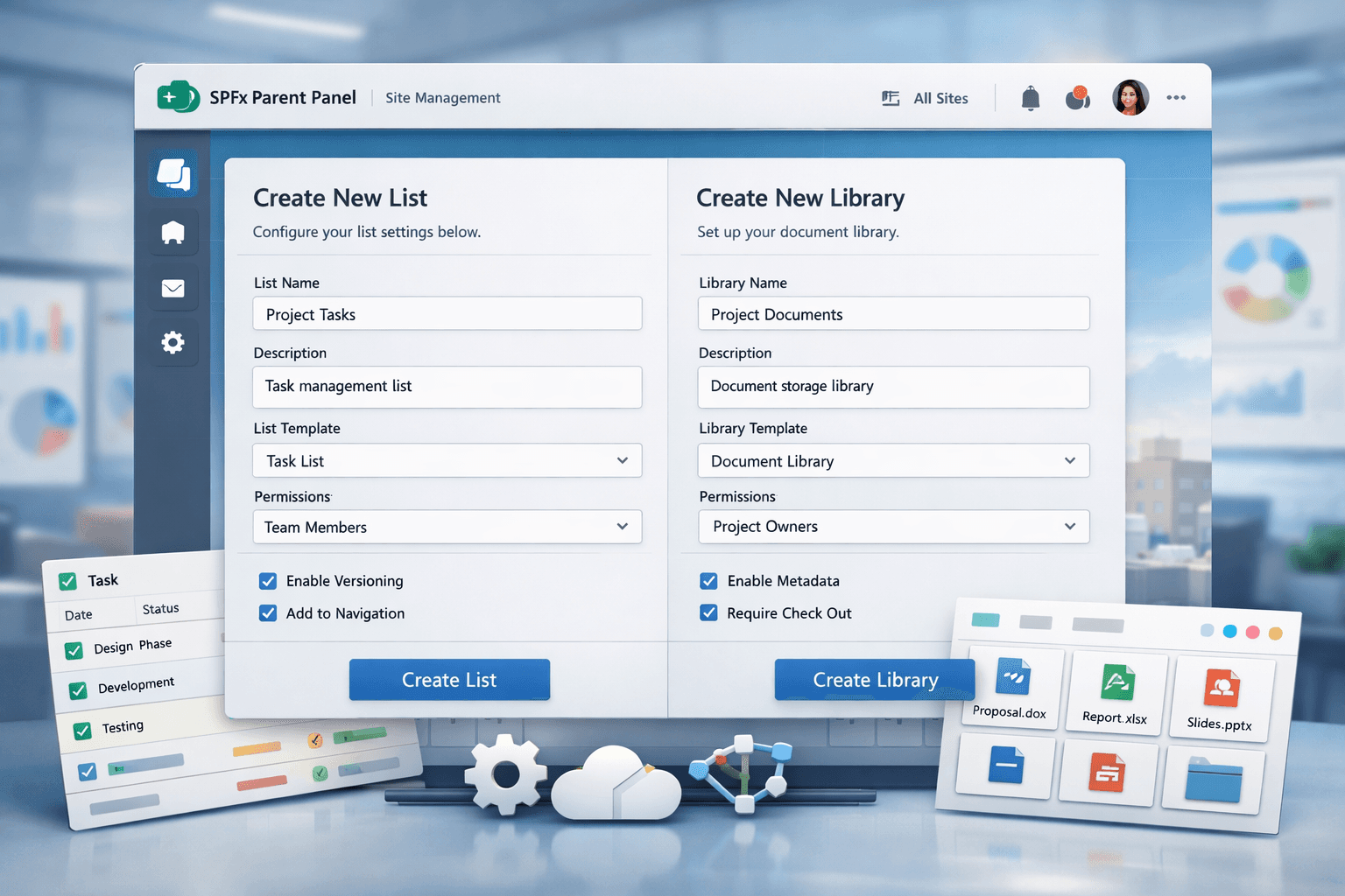 SPFx Parent Panel for List & Library Creation