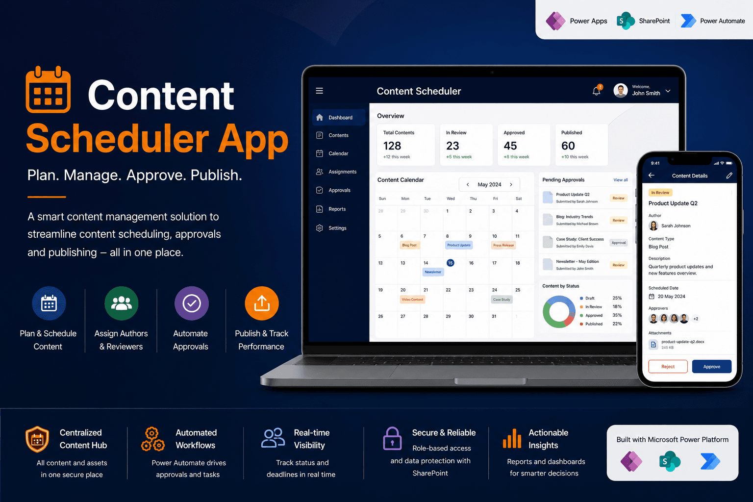 Content Scheduler App powered by Microsoft Power Apps, SharePoint, and Power Automate